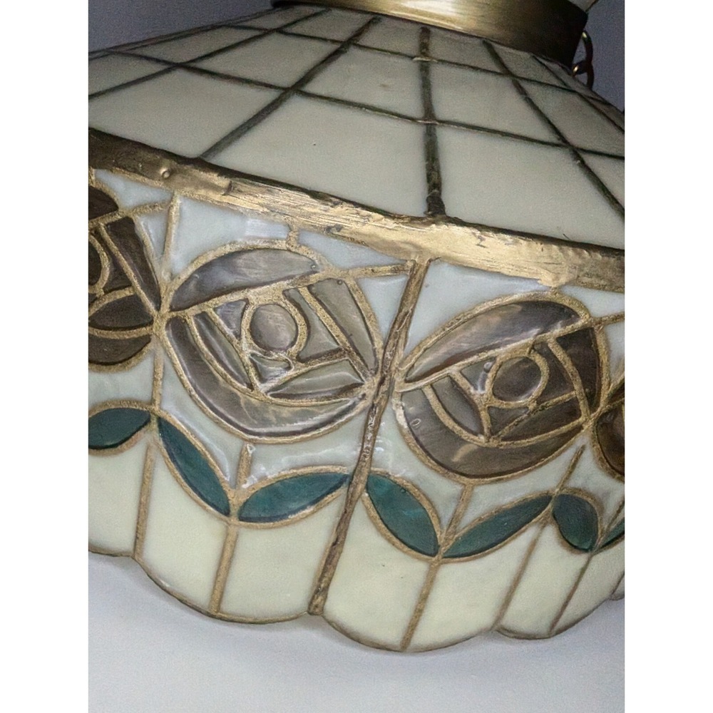 Vintage Tiffany Style Swag Lamp Plastic Hanging Roses Gold Chain WORKS - Picture 7 of 13